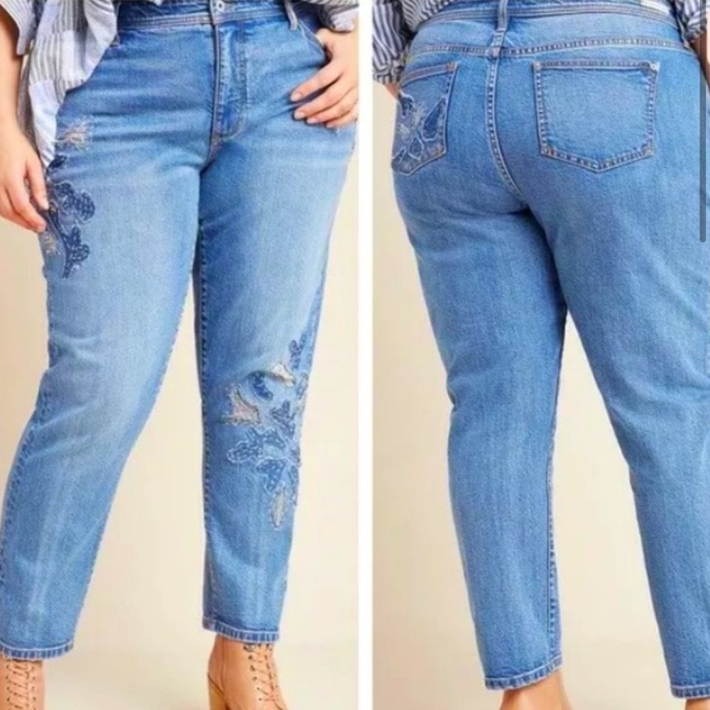 Pilcro Anthropologie Embroidered Boyfriend Jeans High Rise Size 22W Floral Denim